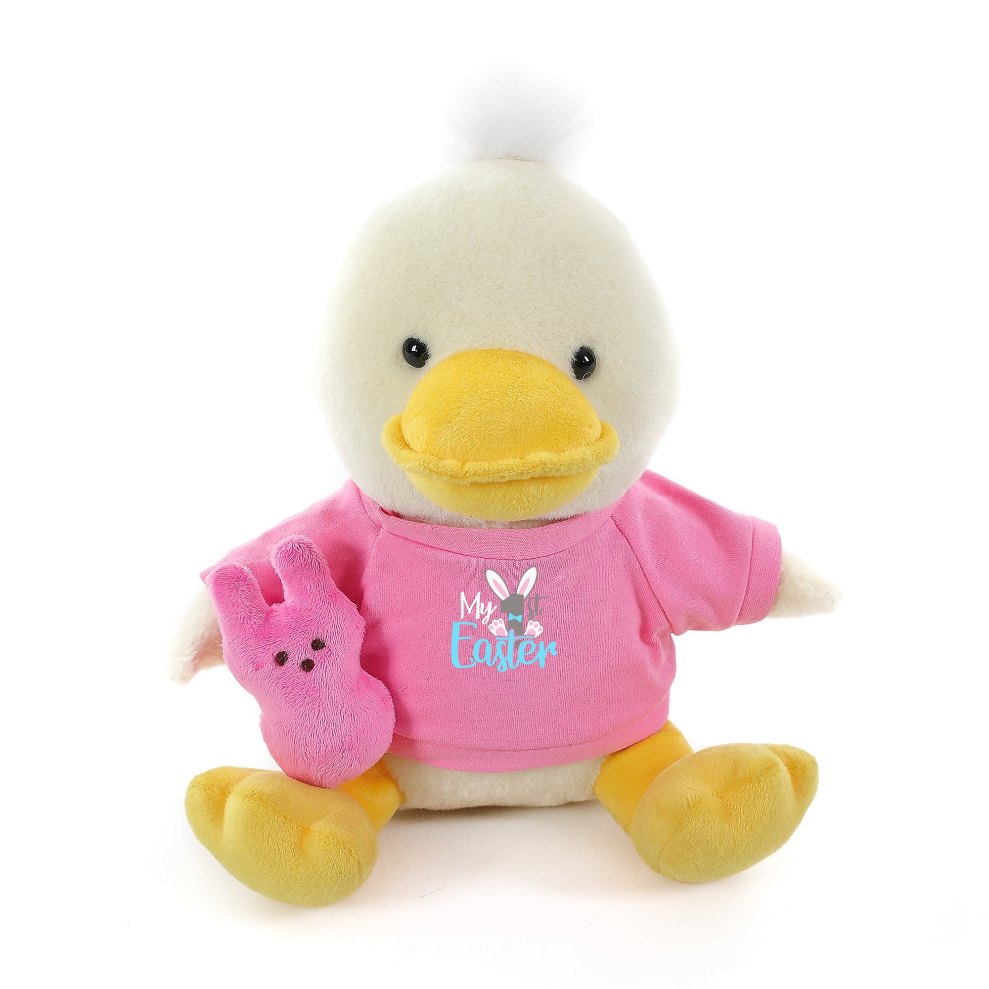 12" Sitting Duck with Pink 1st Easter Shirt, Featuring Soft and Adorable Details by Plushland.