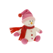 Xmas Baby Snowman Pink Plush Toy Sitting Right Side, A Cute Snowman Dressed In Pink Winter Accessories by Plushland.