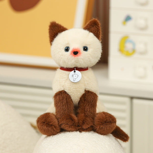 8" Mochi the Siamese Kitty with Collar, Featuring Soft Fur and Sitting on a Cute Base by Plushland.