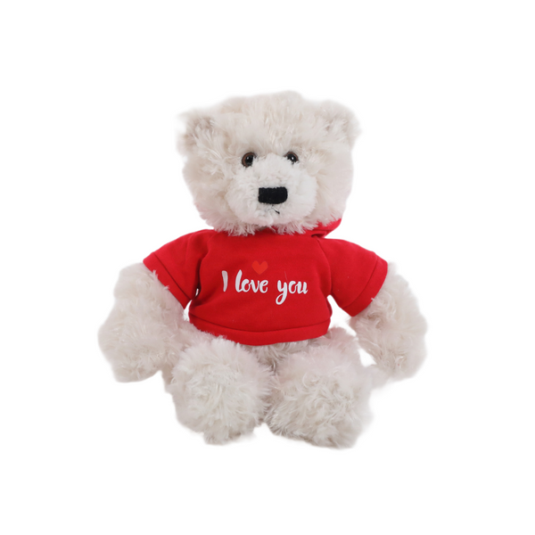 12" Sitting Brandon Bear in Love Hoodie, Featuring Soft Fur and a Cute Love Hoodie Design by Plushland.