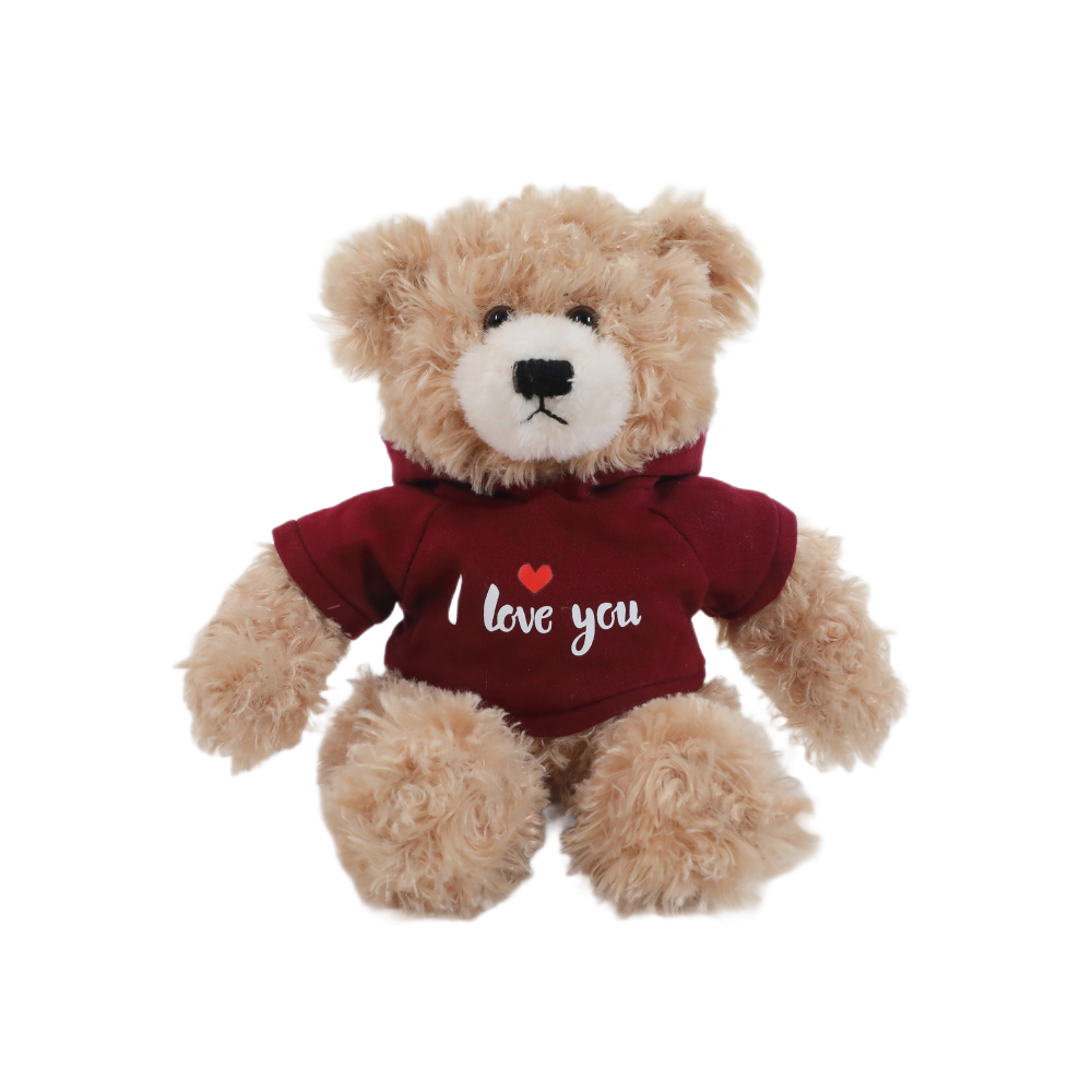 12" Sitting Brandon Bear in Love Hoodie, Featuring Soft Fur and a Cute Love Hoodie Design by Plushland.