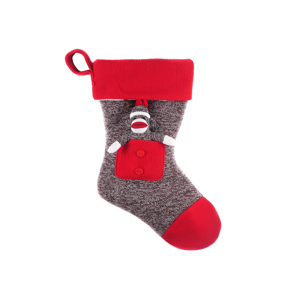 16" Sock Monkey Stocking Original, Featuring Classic Knitted Fabric and a Festive Design by Plushland.