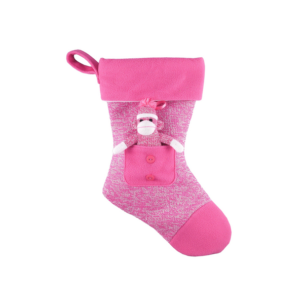 16" Pink Sock Monkey Stocking, Featuring Soft Fabric and a Festive Design by Plushland.