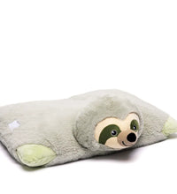 Plush sloth-shaped pillow on a white background