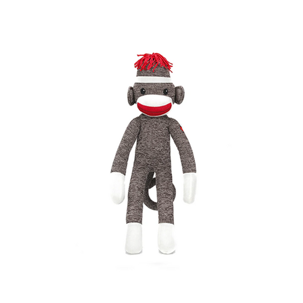 20" Standing Brown Sock Monkey in Multicolor, Featuring Soft Fur and a Fun Design by Plushland.