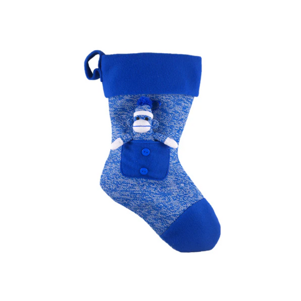 16" Sock Monkey Stocking in Blue, Featuring a Fun and Festive Design With Soft Fabric by Plushland.