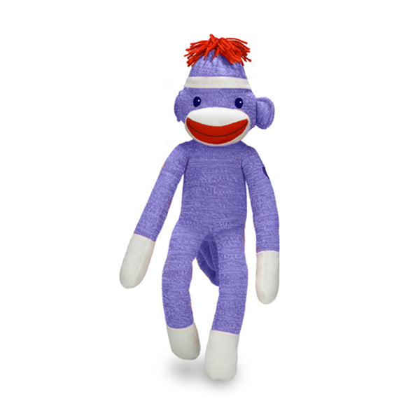 20" Standing Blue Sock Monkey in Multicolor, Featuring Soft Fur and a Fun Design by Plushland.