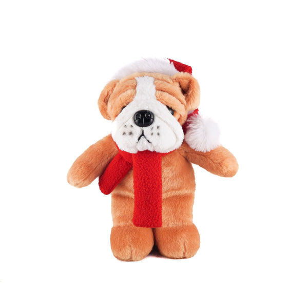 12" Standing Customizable Scarf Bulldog, Featuring Soft Fur and a Personalized Scarf Design by Plushland.