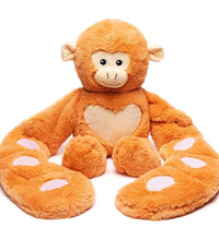 Weighted plush monkey hugger toy sitting upright facing front on a white background