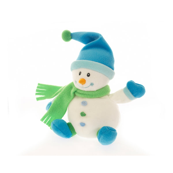 Xmas Baby Snowman Blue 6" Plush Toy Sitting Left Side, A Cute Snowman Dressed In Pink:Plushland.