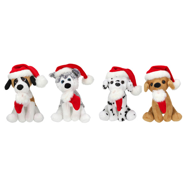 Sitting Xmas Pawpal Beagle, Husky, Dalmatian, Labrador Plush Toy, Featuring a Festive Holiday Design by Plushland.