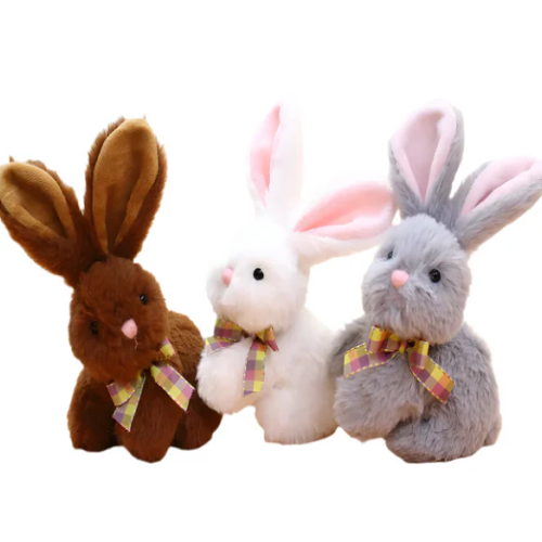 6" Sitting Fluffy Easter Bunny, Gray, White and Brown Color with soft fur and adorable features by Plushland.