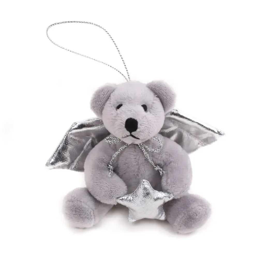 4" Sitting Xmas Angel Bear Ornament Plush Toy, Featuring Silver Angel Wings by Plushland.