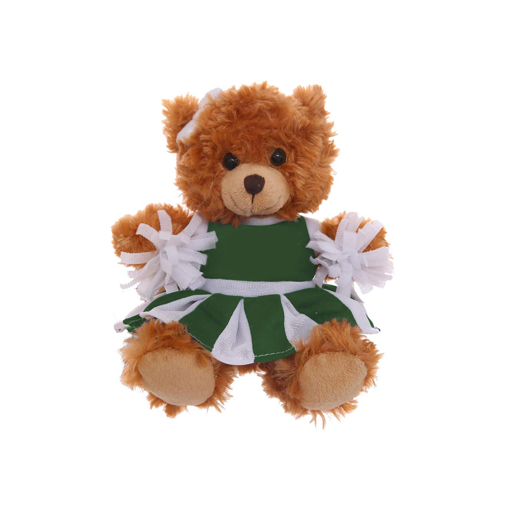 6" Sitting Cheer Bear in Green Custom Outfit, Featuring Soft Fur and a Unique Design by Plushland.