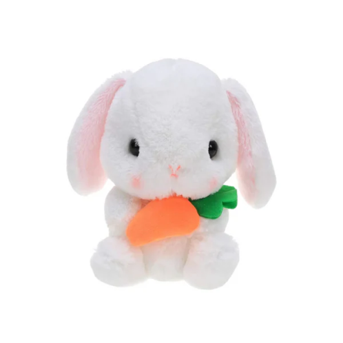 10" Sitting Easter Rabbit Holding Carrot, Featuring Soft Fur and a Cute Expression by Plushland.






