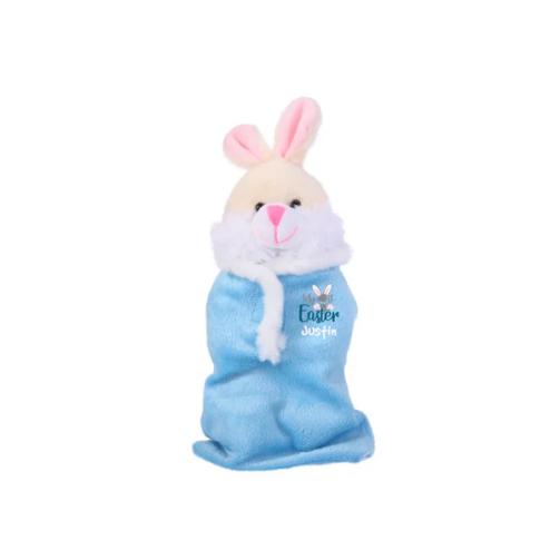 12" Blue Easter Bunny Sleep Bag, Featuring Soft Plush Material and Adorable Details by Plushland.






