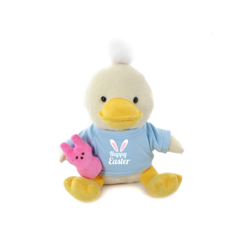 12" Sitting Duck with Blue 1st Easter Shirt, Featuring Soft and Adorable Details by Plushland.