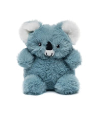 Blue plush koala toy on a white background