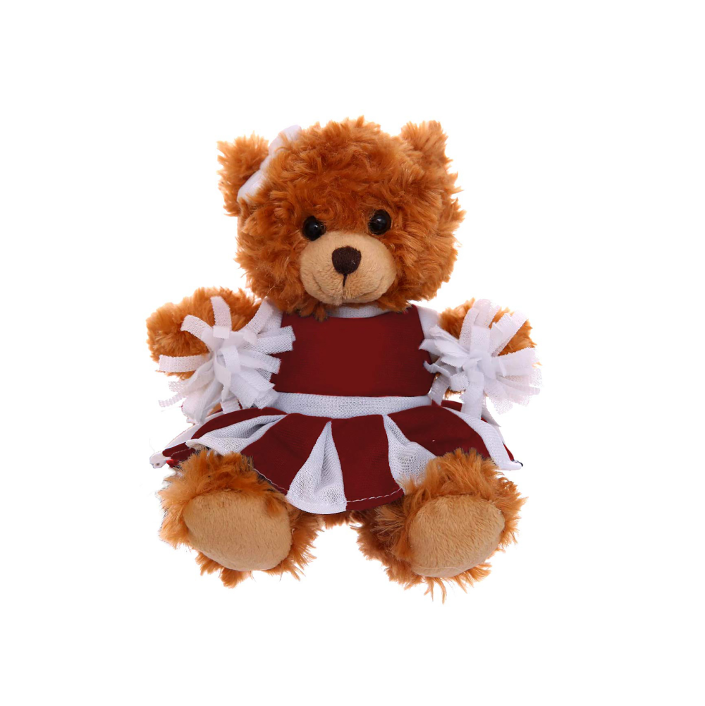 6" Sitting Cheer Bear in Maroon Custom Outfit, Featuring Soft Fur and a Unique Design by Plushland.