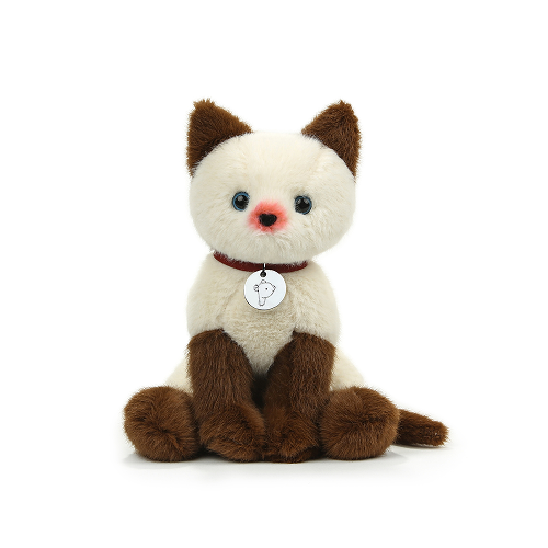 8" Sitting Mochi the Siamese Kitty with Collar, Featuring Soft Fur and an Elegant Design by Plushland.