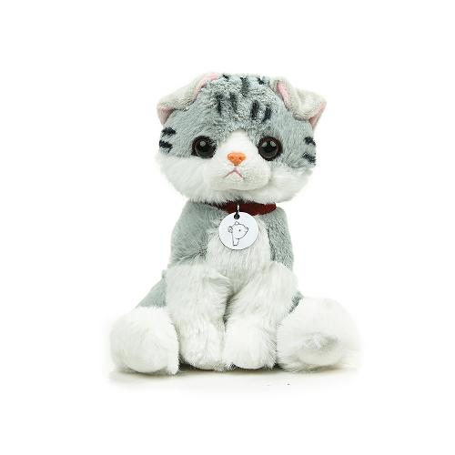 8" Sitting Mitty the Tabby Kitty with Collar, Featuring Soft Fur and a Charming Design by Plushland.