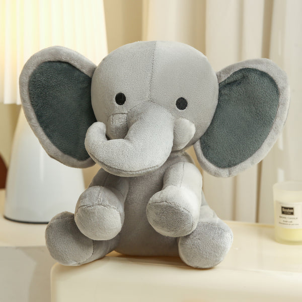 9" Soft Plush Gray Elephant, Featuring Adorable Details and Sitting on a Cute Base by Plushland.