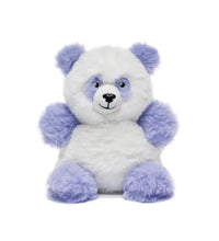 Plush panda toy with purple accents on a white background