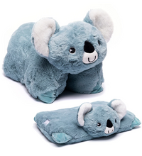 Blue plush koala toy with a smaller version on a white background