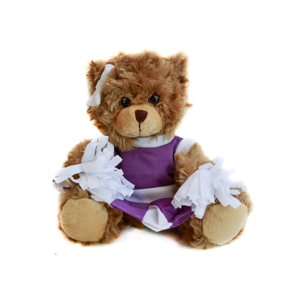 6" Sitting Cheer Bear in Purple Custom Outfit, Featuring Soft Fur and a Unique Design by Plushland.