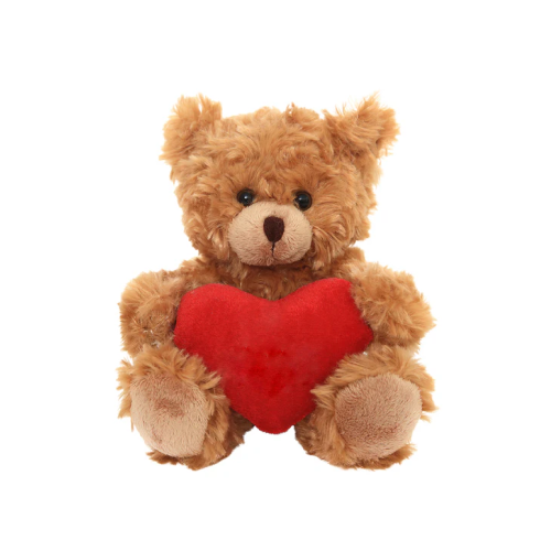 6" Sitting Mocha Bear with Custom Heart, Holding a Red Heart and Soft Fur by Plushland.