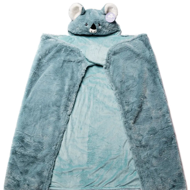 Weighted Koala Hoodie Blanket with a front-facing koala hood design