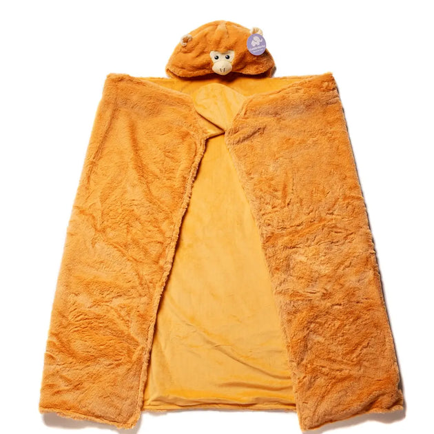 Weighted Monkey Hoodie Blanket with a front-facing monkey hood design