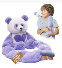 Child with Weighted Panda Plush Hugger panda bear cuddler plush companion