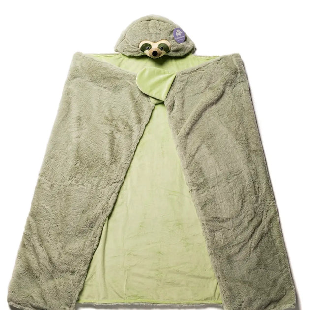 Weighted Sloth Hoodie Blanket with a front-facing sloth hood design