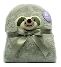 Folded Weighted Sloth Hoodie Blanket featuring a cuddly sloth plush design