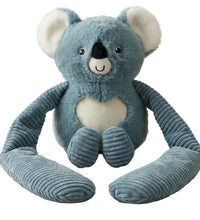 Weighted small koala hugger toy sitting upright facing front on a white background