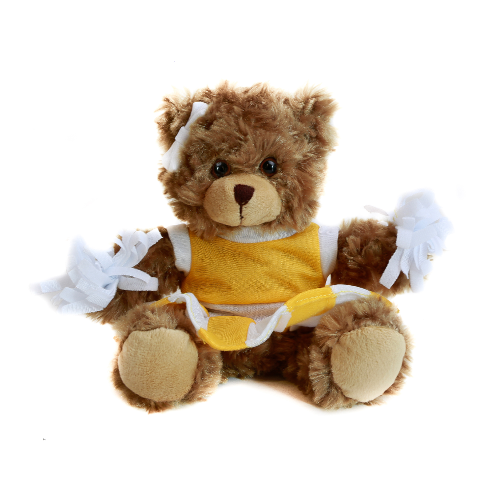 6" Sitting Cheer Bear in Yellow Custom Outfit, Featuring Soft Fur and a Unique Design by Plushland.