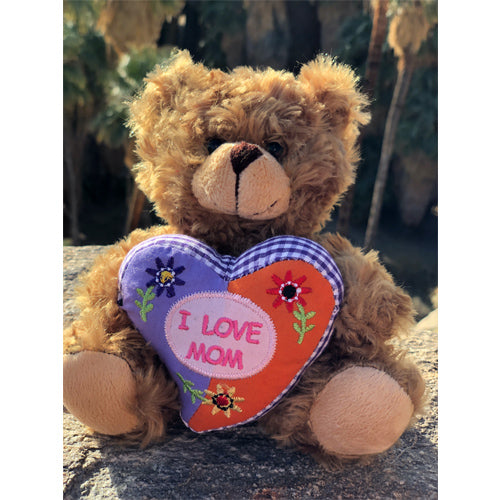 10" Sitting Stone Mocha Bear 'I Love Mom' Featuring Soft and a Heartfelt Message by Plushland.