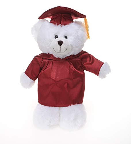 Plushland White Bear Plush Stuffed Animal for Graduation Day (Red Cap and Gown)