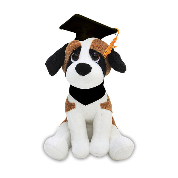 Plushland Cuddly Dog Toy, Customize Each Dog with Your School Logo on Its Black Bandana for Graduation Day