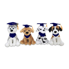 Plushland Cuddly Dog Toy, Customize Each Dog with Your School Logo on Its Black Bandana for Graduation Day