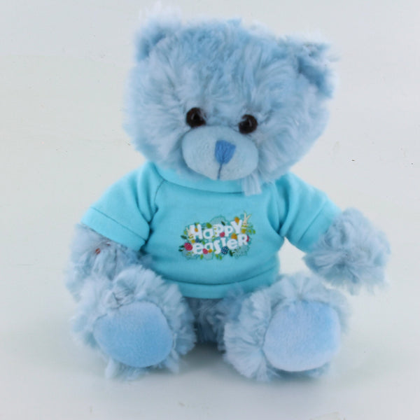 6" Sitting Blue Easter Bear with Shirt, Featuring Soft Fur and an Adorable Outfit by Plushland.