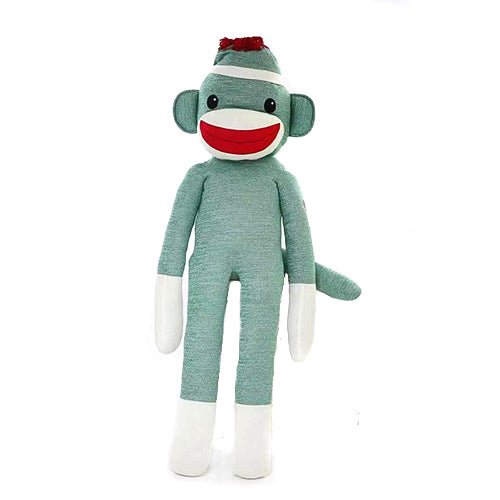 20-inch green Sock Monkey Standing straight, soft plush toy by Plushland