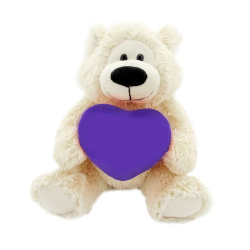 12" Sitting Sophie Bear with Custom Holding Purple Heart, Soft Fur, and Personalized Design by Plushland.