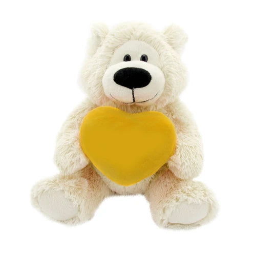 12" Sitting Sophie Bear with Custom Holding Pink Heart, Soft Fur, and Personalized Design by Plushland.