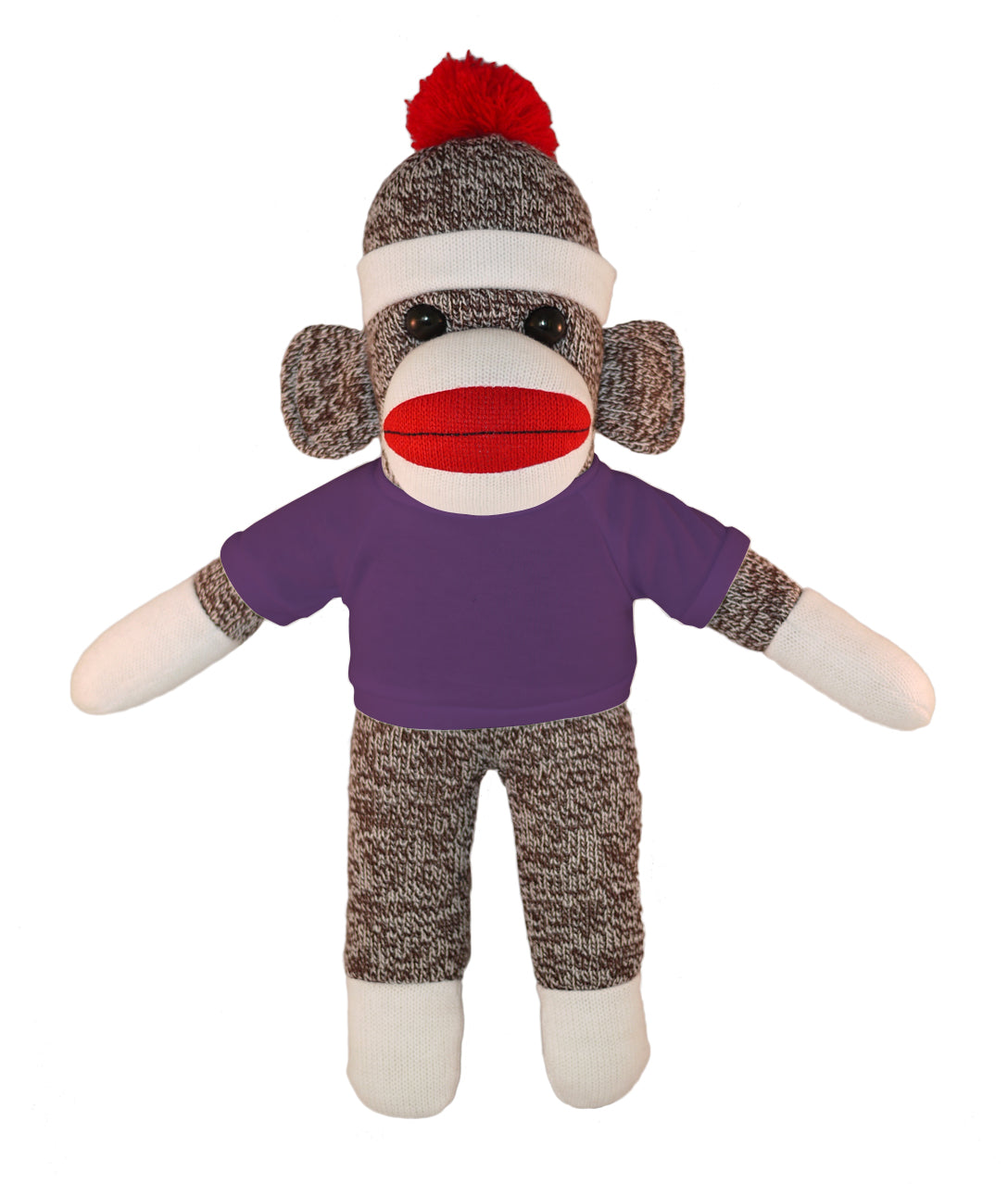 10'' Floppy Purple Sock Monkey with custom text tee, soft and cuddly