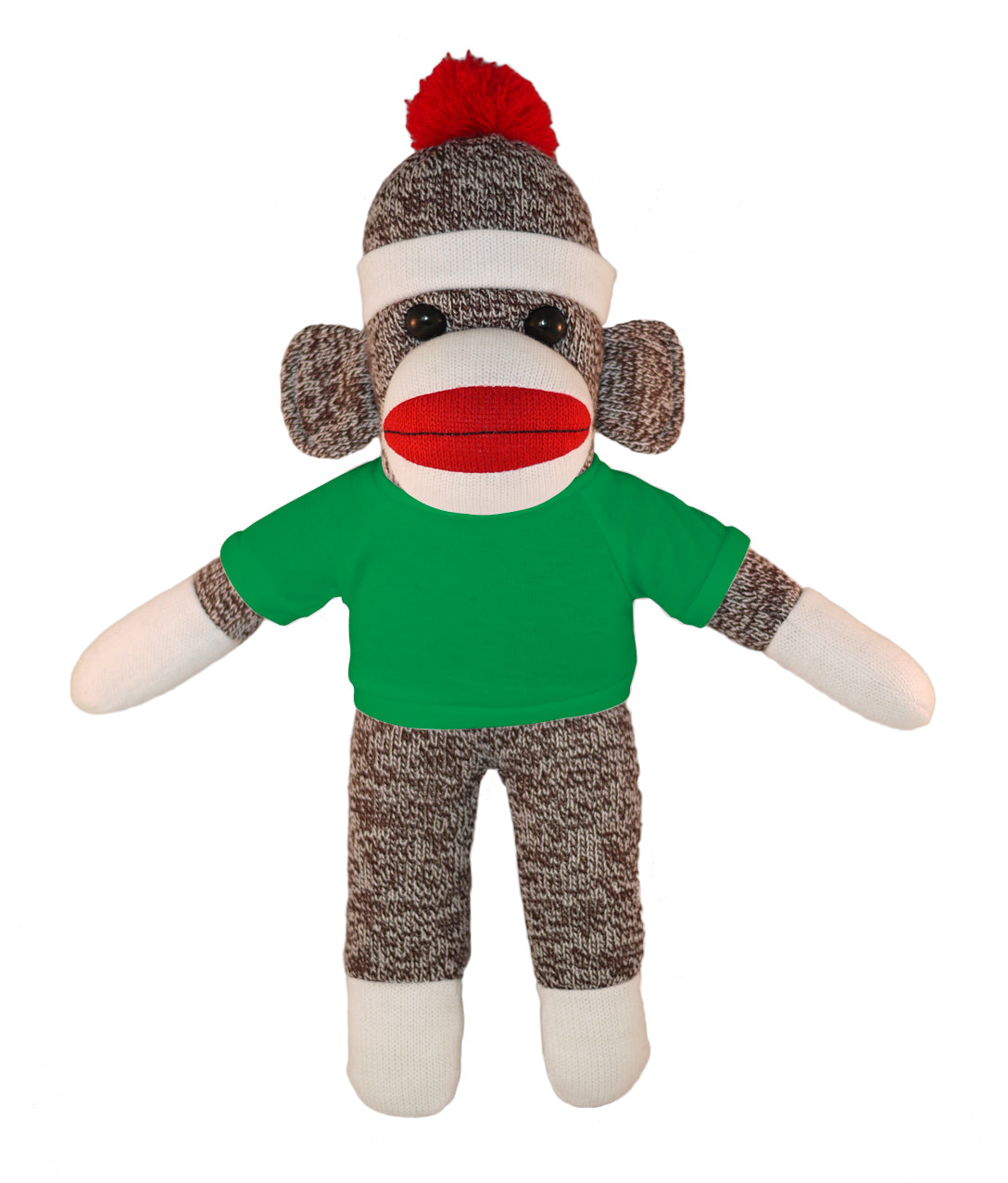 10'' Floppy Kelly Green Sock Monkey with custom text tee, soft and cuddly