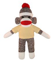 10'' Floppy Tan Sock Monkey with custom text tee, soft and cuddly