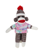 10'' Floppy Tyedye Sock Monkey with custom text tee, soft and cuddly