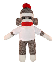 10'' Floppy White Sock Monkey with custom text tee, soft and cuddly